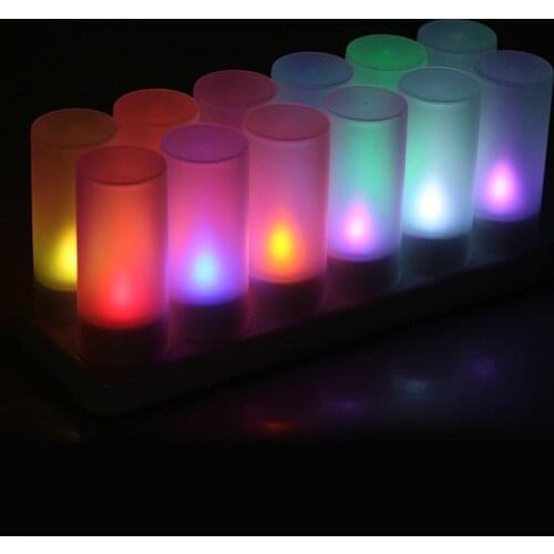 Set of 12 Rechargeable Led Tea Light Candle lamp Flameless Frosted TeaLight Multi-color Changing Party Wedding Church home decor