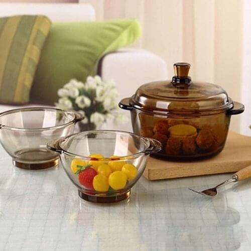3 Pcs Glass Casserole Baking Dish Set with Lid Brown Glass Noodle Bowl Soup Bowls Ramen Bowls Kitchen Items Accessories