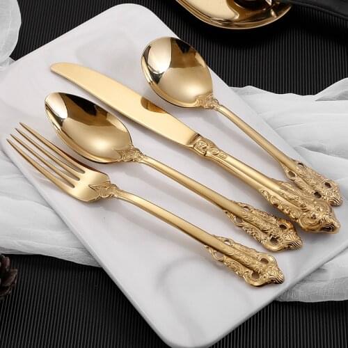 European Retro Cutlery Set Luxury Eco Friendly Stainless Steel Knife Dinner Set Dining Kitchen Geschirr Table Decoration EK50DS