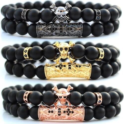 Natural stone beads skull braclets for women ONE PIECE moda masculina bransoletki pulseras hombre mens jewellery bracelet set
