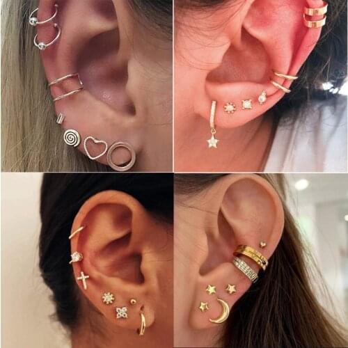 5943 new earrings creative full Diamond Cross Earrings alloy ear clip set 7 pieces