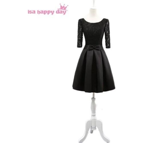 New arrival 2020 modest sweet 16 black satin prom dresses sweetheart short dress with sleeves ball gowns under 100 H3590