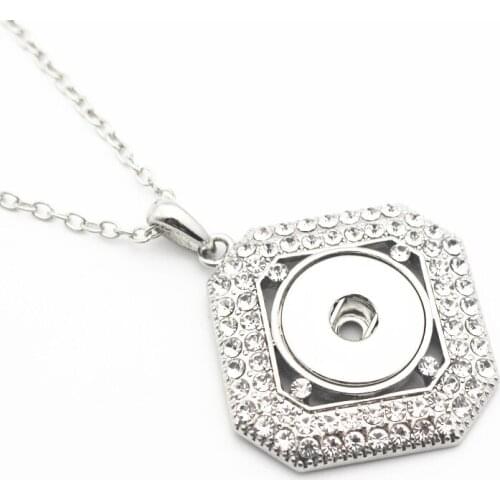 New Arrived 5pcs/lot Square Snap Necklace Full Crystal 18mm Snap Button Pendant For Women Men Button Chains Neckalce DIY Jewelry