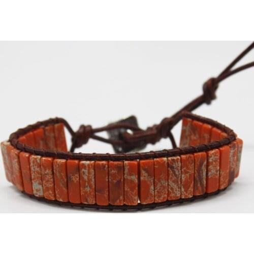 Charm Chakra Bracelet Jewelry DIY Handmade China Red Natural Stone Leather Wrap Bracelet Tube Beads Couples Bracelets Gifts