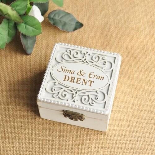 Personalised Wedding Ring Box Wedding Ring Bearer Box Custom Names White Rustic Shabby Chic Burlap Ring Box