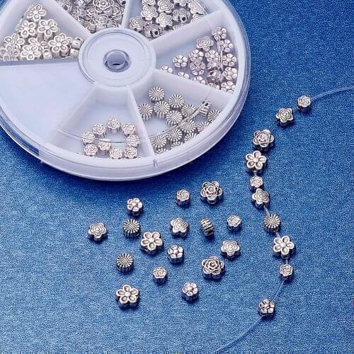 1 Box Mixed Flower Tibetan Style Alloy Jewelry Making Accessories DIY Bead Spacers, Antique Silver Color 4.5~7x3~3.5mm