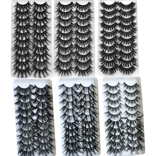 2/10Pairs 3D Mink Lashes Natural Long False Eyelashes Dramatic Fluffy Soft Wispy Volume Cross Reusable Lashes MaKeup For Beauty