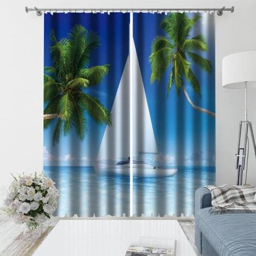 Luxury Blackout 3D Window Curtains For Living Room Bedroom blue beach curtains beautiful scenery 3d curtain
