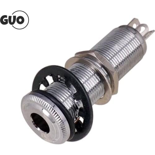 Silver Brass 3 Prongs Electric Guitar Bass Input/Output Mono Activel Long Threaded Guitar Jack Socket