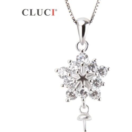 CLUCI 925 Sterling Silver brilliant snowflake Pendant Mounting with clear zircons for pearl necklace DIY wedding jewelry SP187SB