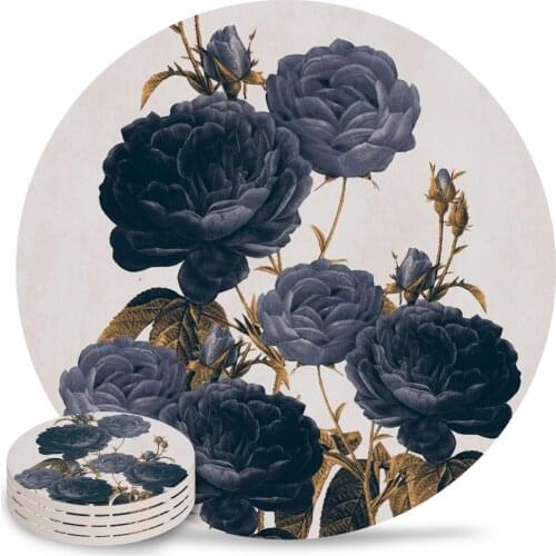 Blue Flowers Ceramic Coasters Waterproof Tea Cup Mat Christmas Home Decor Coffee Table Decor Coasters for Glasses