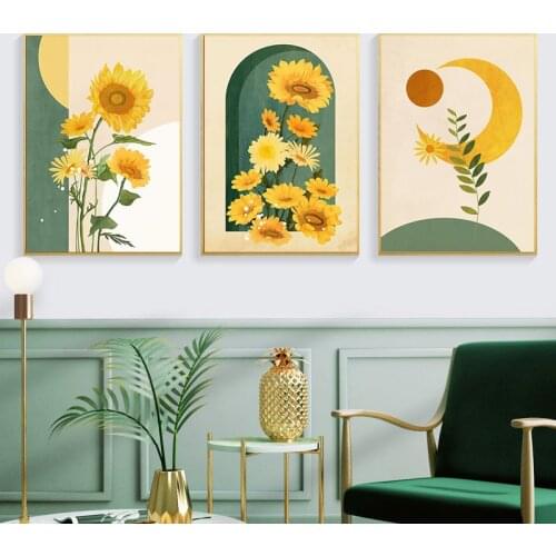 Nordic Minimalist Wall Art Canvas Painting Sunflower Leaves Plant Nordic Posters And Prints Abstract Sculpture For Room Decor