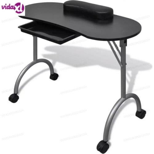 VidaXL Folding Black Manicure Table Portable Nail Table with Castors Manicure Equipment for Nail Salon with Bag Salon V3