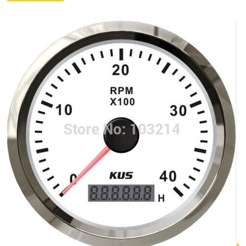 KUS Tachometer 85mm/ white faceplate stainless steel bezel boat car tachometer 0-4000rpm for diesel engine