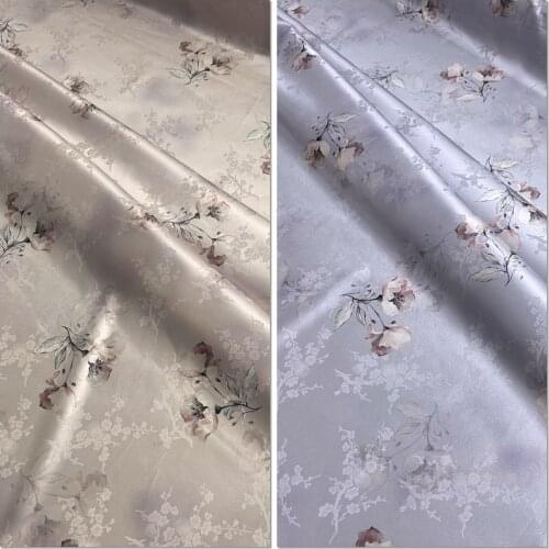 1 Meter Heavy Satin Jacquard Silk Fabric Cheongsam Dress Stretch Plum Blossom Poppies