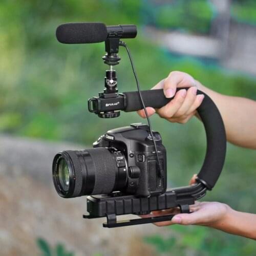 U-Grip Triple Shoe Mount C-shape Handle Stabilizing Stand+Microphone For DV DSLR Cameras Handgrip Camera Stabilizer