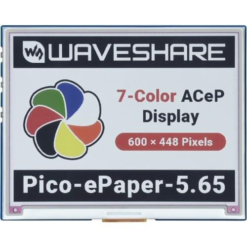 Waveshare 5.65inch Colorful e-Paper E-Ink Display Module for Raspberry Pi Pico, 600×448 Pixels, ACeP 7-Color