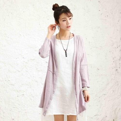 2020 Spring New Art Simple Loose Women Blouses Retro Cotton Linen Plus Size Long Sleeve Blouse Mori Girl Blusas Cardigan