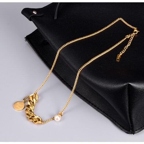 New 18 K Irregular Natural Pearl Necklace For Women Stainless Steel Geometric Gold Chain Choker Necklace Fashion Jewelry Gift