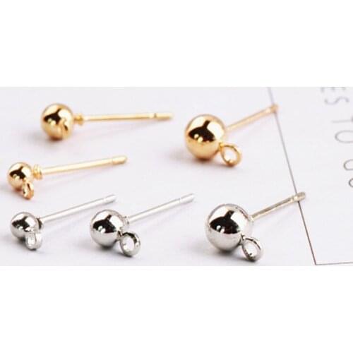 10pcs Diy Handmade Jewelry Basic Accessories Pure Gold Electroplating Simple Earring Material With Round Head Bead
