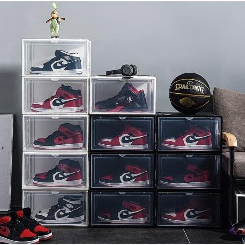 2pcs AJ Sneakers Box Sliding Plastic Shoes Box Stackable Display Cabinet Storage Box Detachable Dustproof AJShoe Rack Organizer