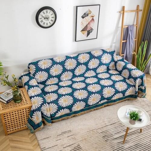 White Daisy Sofa Blanket Knitted Sofa Throw Blanket Plaid Tapestry With Tassel Dustproof Bedspread Decorative For Home Decor