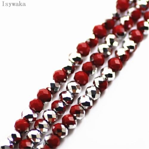 Isywaka Solid red silver Color 6*8mm 65pcs Rondelle Austria faceted Crystal Glass Bead Spacer Round Bead for Jewelry Making