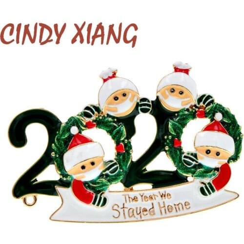 CINDY XIANG 2020 Christmas Brooch Family This Year We Stayed Home Brooches Enamel Creative Brooch Pin Figure Jewelry New Design