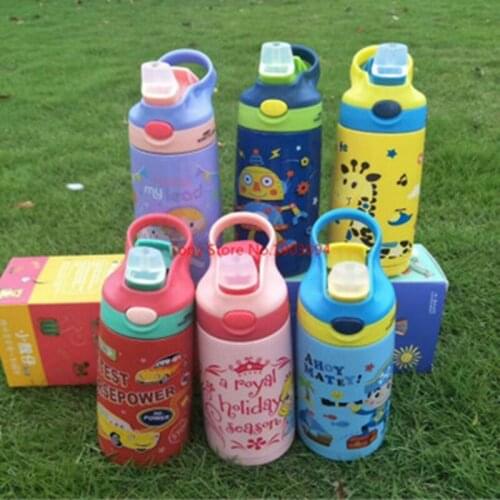 50pcs Cartoon Thermos cup with straw stainless steel Thermos for children kids school Bottle baby Vacuum flask Cute water mugs