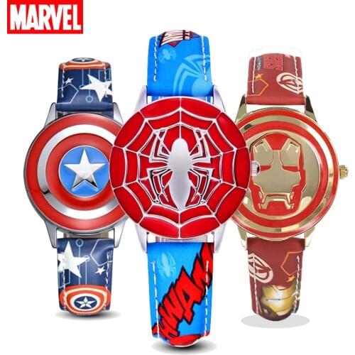 Disney Spiderman Iron-man Captain America Flip Lid Watch Cartoon Anime Figure Marvel The Avengers Kids Quartz Watches Clock Gift
