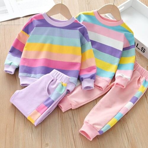 Girls' Tracksuit For Little Girls Children Colorful Striped Print Sportswear Jogging Sports Suits Clothing Sets 1 2 3 4 5 Year