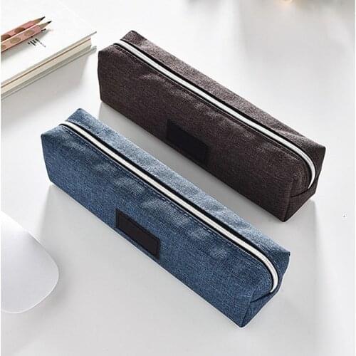 1pcs Canvas Blue Pencil Case Solid Color Stripes Simple Pencil Bags for Student New Stationery School Supplies Kids Gift