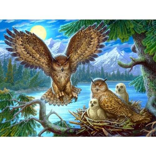 Full Drill Square/Round Diamond Painting 5D Owl DIY Diamond Embroidery Cross Stitch Animal Mosaic Scenic Home Decor