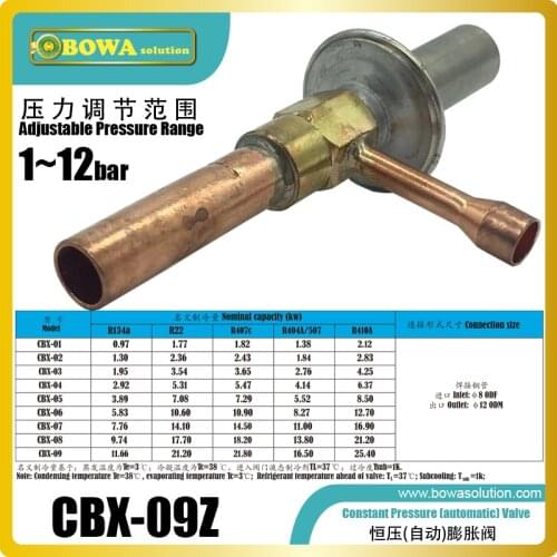 Constant pressure valve is used to freeze protection of evaporator in heat pupum, dehumidifiers, air driers and water chillers