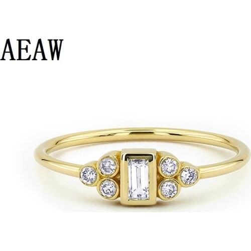 Natural Baguette Diamond Ring Classic Fine Elegant Propose Engaged Wedding Jewelry 14k Yellow Gold Women Ring