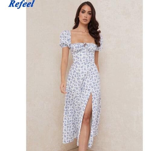 Linjiashop spring summer women midi dress floral print vintage cotton short sleeves zipper long party dresses femme vestidos