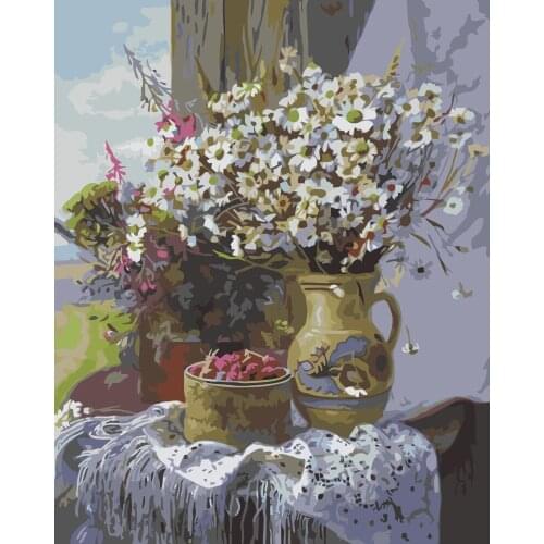 MaHuaf-i556 Daisies in the window DIY oil painting by numbers on canvas paint by number kits wall decor painting for living room