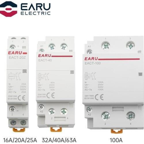 2P DC 24V 16/20/25/32/40/63/100A Din Rail Household AC Modular Contactor Switch Controller DIY Smart Home Hotel