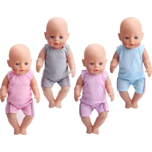 43 Cm Boy American Dolls Clothes 2Pcs/Set Summer Casual Sportswear Ball Suit Born Baby Toy Accessories 18 Inch Girls Gift f141