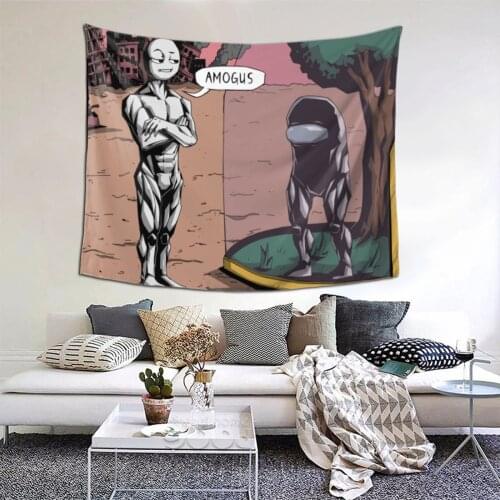 Amogus Redraw Tapestry Meme Tapestry Wall Bedspread Bohemian Hanging Blankets For Living Room