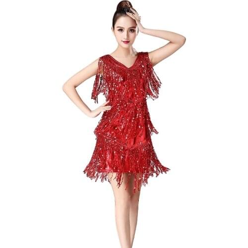 Performance Women Dancewear Dinner Dress Salsa Costume Set with Necklace Ballroom Competition Sequins Latin Dresses for Girls
