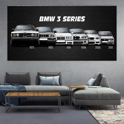 Canvas Printed Poster Home Decor 1 Pieces HD Bmw M3 M5 White Sport Car Paintings Wall Art Pictures Living Room Modular Framed