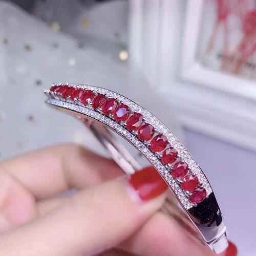 Luxury bangle red gem bangle noble ruby gem bracelet for women silver jewelry birthday party engagement gift real natural gem