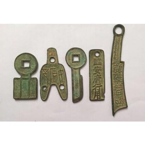 Collecting Chinese five different types of bronze COINS old dynasty antiqu