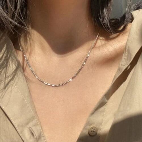 Super Shiny Diamond Cut Chain Necklace Simple Italian Silver Necklace Rope Chain for Women Girls Fahion Jewelry