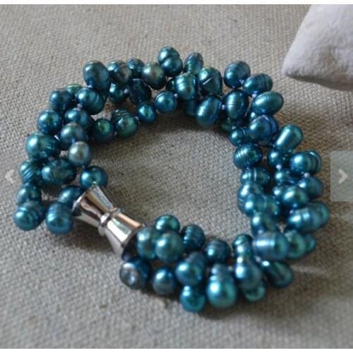 Unique Pearls jewellery Store Wedding Pearl Bracelet Teal Real Freshwater Pearl Bracelet Magnet Clasp Charming Women Gift