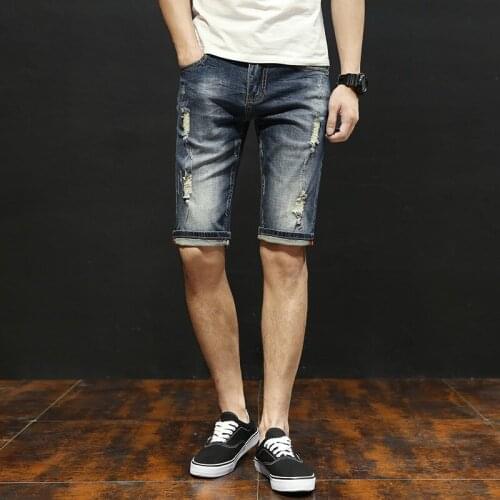 Top quality 2020 Fashion Spring summer Casual Ripped hole cowboy mens denim shorts male straight leg stretch short trousers