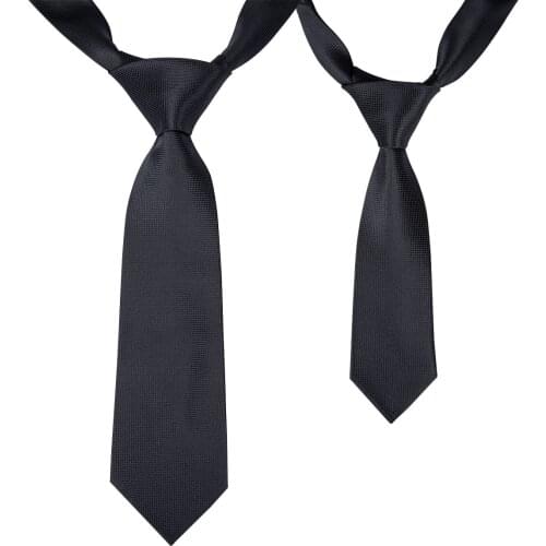 CD-251 Hi-Tie High Quality Adult Men with Child Boy Tie 100% Silk Solid Black Ties for Men 8.5cm and 6cm Wide Necktie