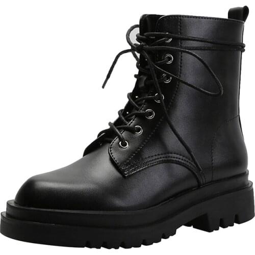 Womens boots New winter 2020 boots with thick leather and thick soles and British style ankle boots