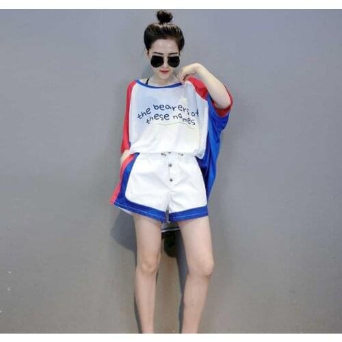 Womens Suits Fashion Suit Sports Leisure Loose T-shirt and Short Pants Two Piece Set Shorts Set Kawaii Clothes 2021 Summer New